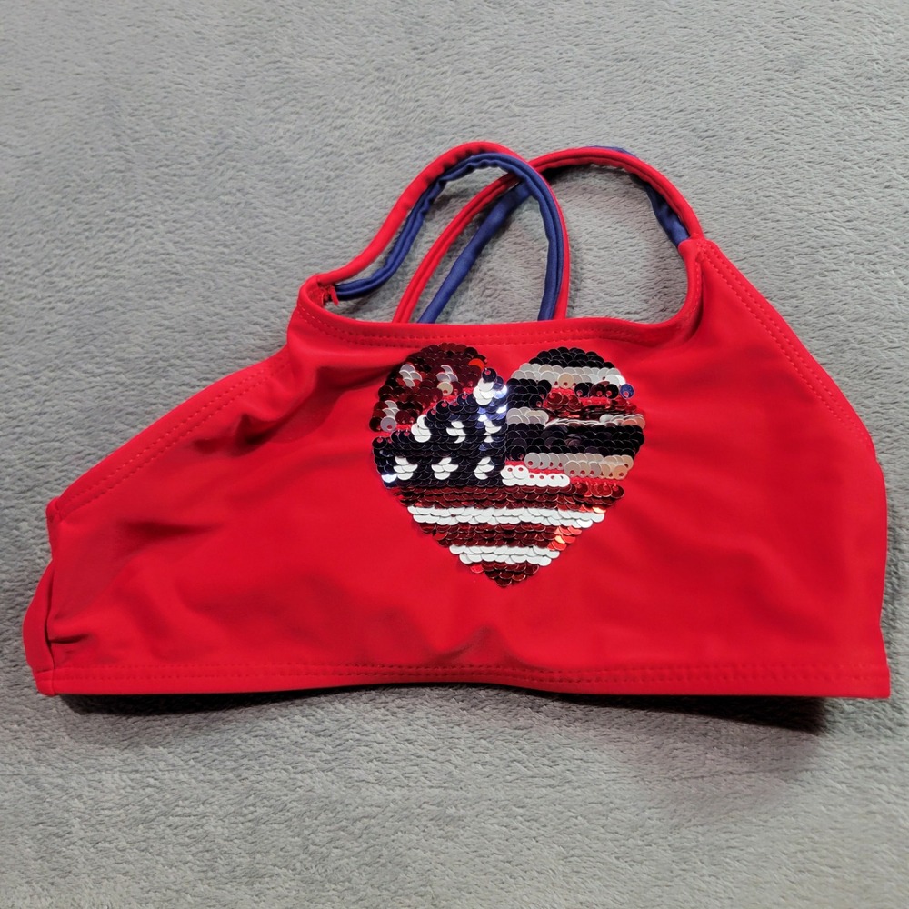 Bmagical Bikini Swim Top Girls 6 Red Heart American Flag Sequin Patriotic Summer